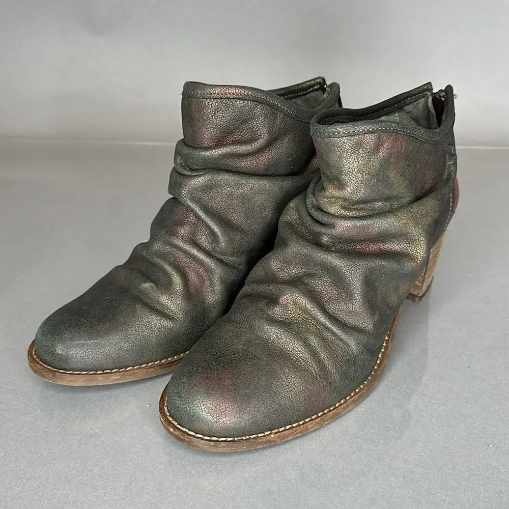 DKODE Ankle Boots Leather Metallic Distressed Pink Heel Size 37 US 6.5 (A-1503)
